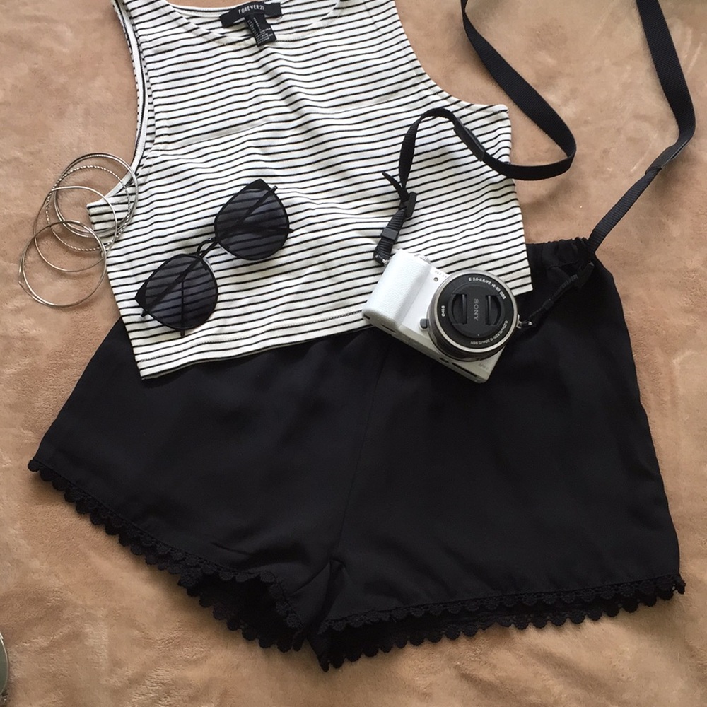 Brandy Melville Black Crochet Trimmed Shorts